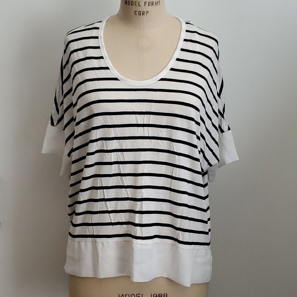Zara knit/woven combo striped top....Sz L